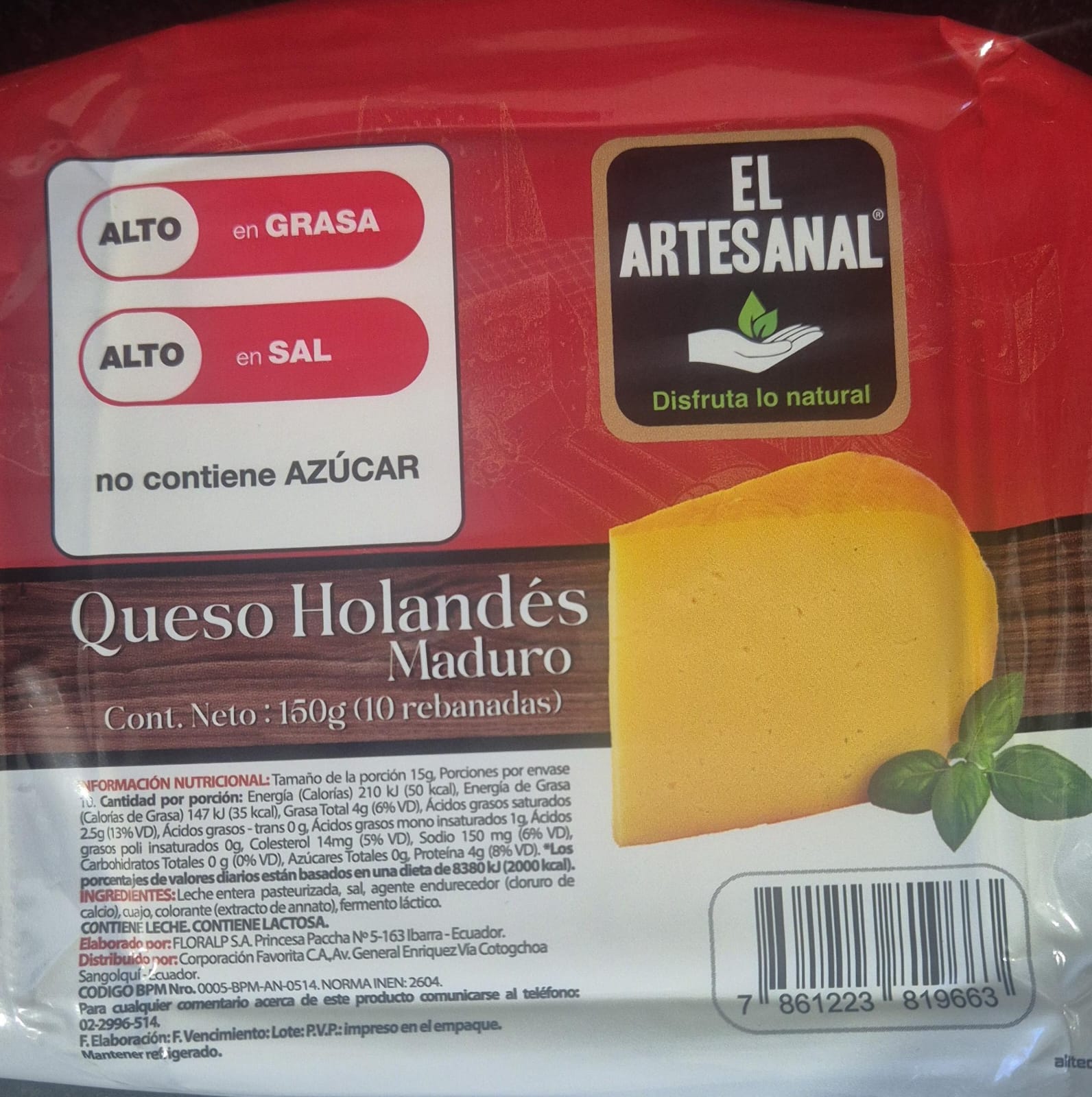 Queso holandes rodajas El artesanal 150g