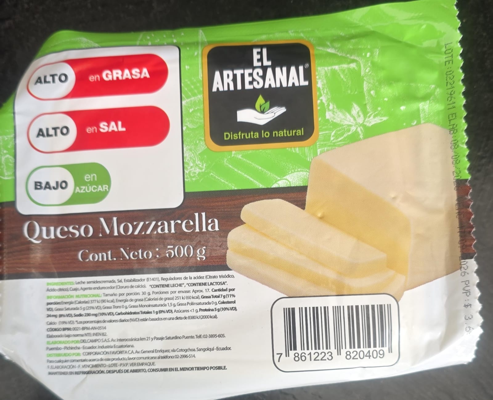 Queso Mozzarella El Artesanal 500g