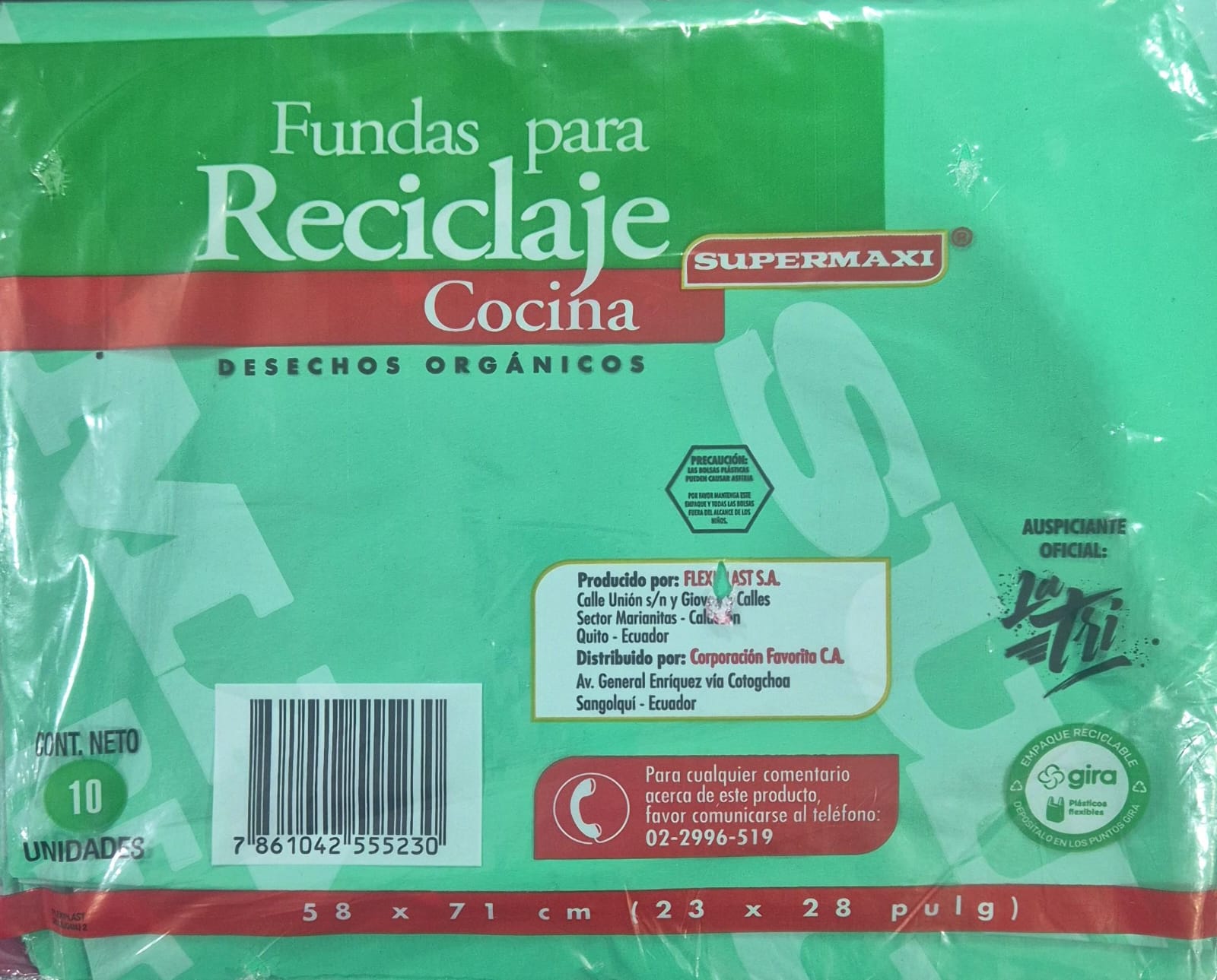Fundas de basura Supermaxi verde organicos 58x71 cm 10